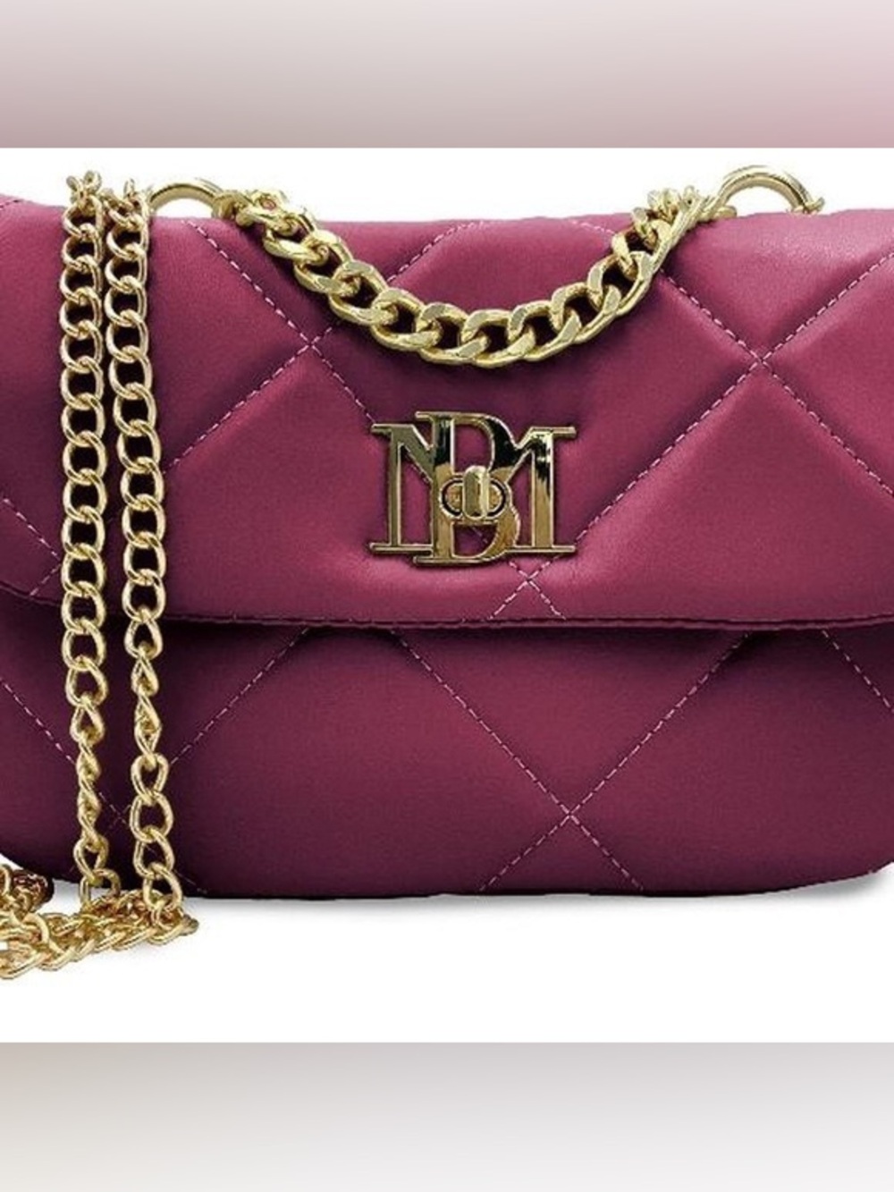 Badgley Mischka Small Wine Quilted Crossbody Bag with Gold Chain